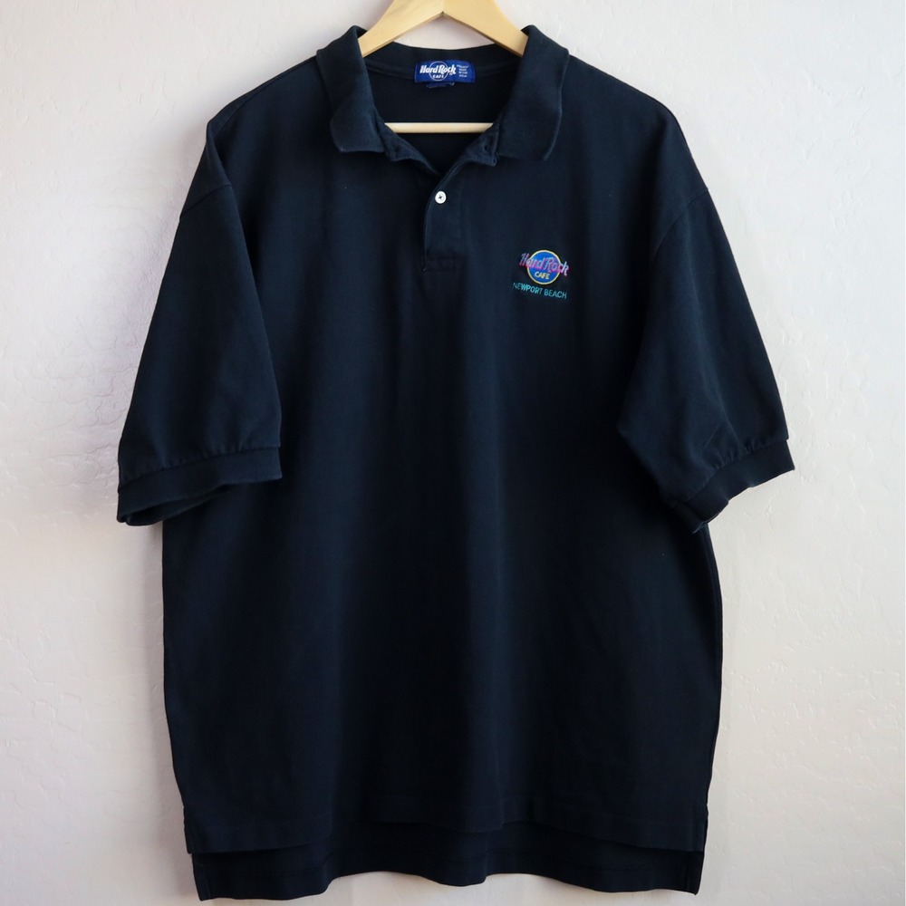 Vintage Hard Rock Cafe Newport Beach Polo Shirt Mens XL Black 90s Made in USA